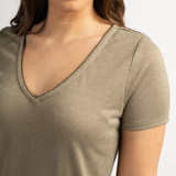 T-shirt col V femme uni Perel - Kaki - Sun Valley femme