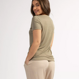 T-shirt col V femme uni Perel - Kaki - Sun Valley femme