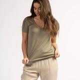 T-shirt col V femme uni Perel - Kaki - Sun Valley femme