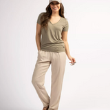 T-shirt col V femme uni Perel - Kaki - Sun Valley femme