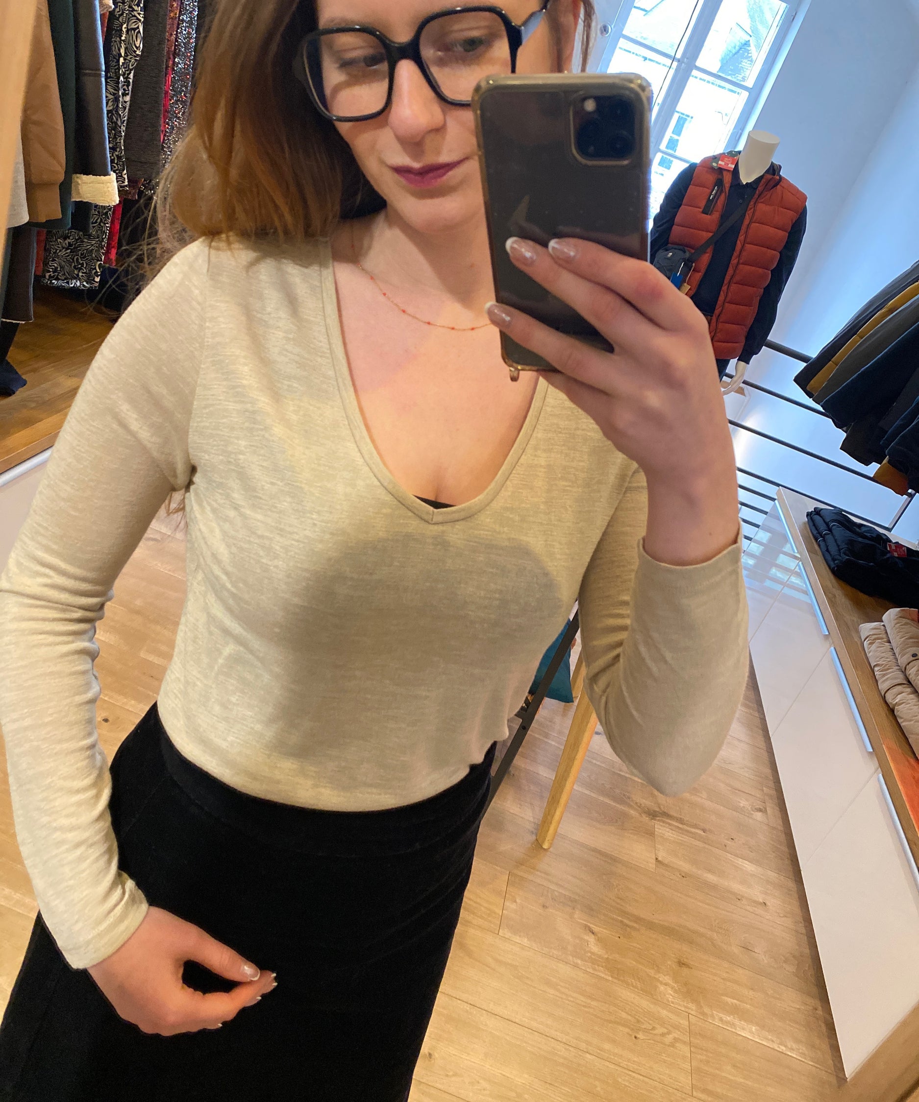 T-shirt Phayao manches longues col V - Sable - Sun Valley Femme