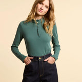 Tee-shirt maille col collerette - Vert nuit - I.Code