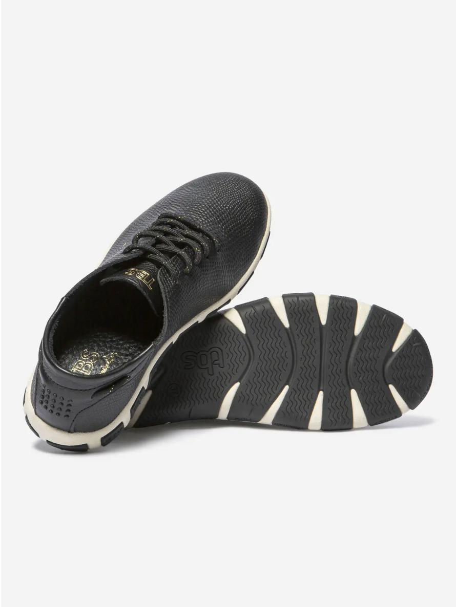 Tennis femme Jazaru TBS noir cuir embossé avec semelle amovible et certification LWG