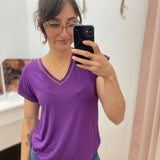 Top basique droit avec surpiqûres Vinoel - Violet - VILA