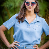 Top en jean esprit vareuse - Bleu - I.Code