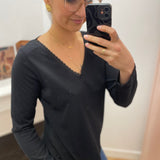 Top manches longues avec encolure en lurex Selton - Noir - GRACE & MILA
