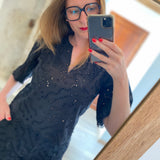 Blouse courte brodée Liam - Noire - SUNCOO