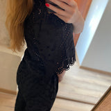 Blouse courte brodée Liam - Noire - SUNCOO