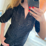 Blouse courte brodée Liam - Noire - SUNCOO