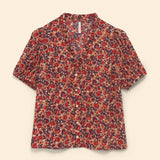 Top rouge imprimé fleuri manches plissées - Ecru - I.Code