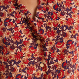 Top rouge imprimé fleuri manches plissées - Ecru - I.Code