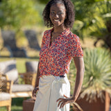 Top rouge imprimé fleuri manches plissées - Ecru - I.Code