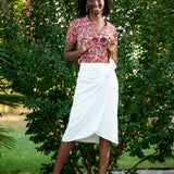 Top rouge imprimé fleuri manches plissées - Ecru - I.Code