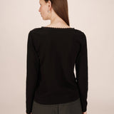 Top manches longues avec encolure en lurex Selton - Noir - GRACE & MILA
