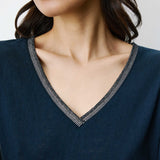 T-shirt ABRICOT GRACE & MILA marine – détail col V bordé de lurex