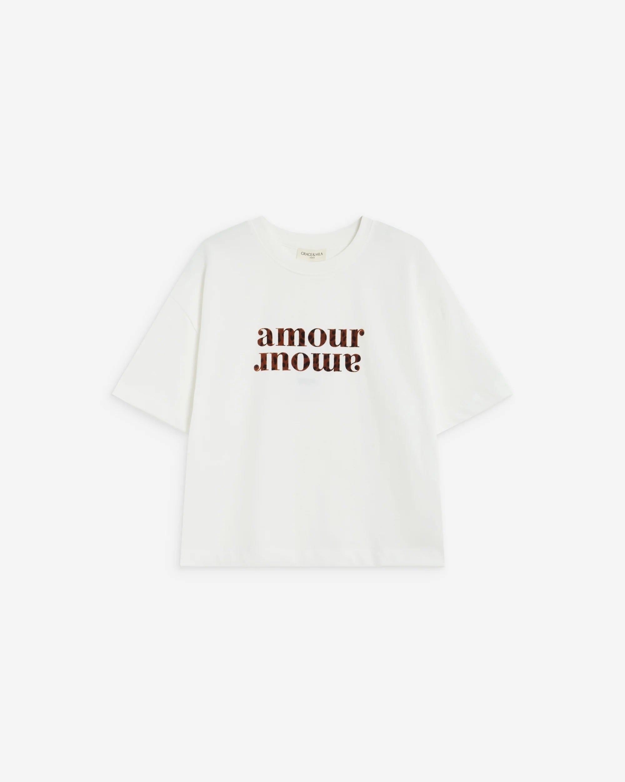 T-shirt ANIS GRACE & MILA Ivoire – vue de face avec inscription Amour Amour