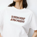 T-shirt ANIS GRACE & MILA Ivoire – détail inscription Amour Amour effet léopard