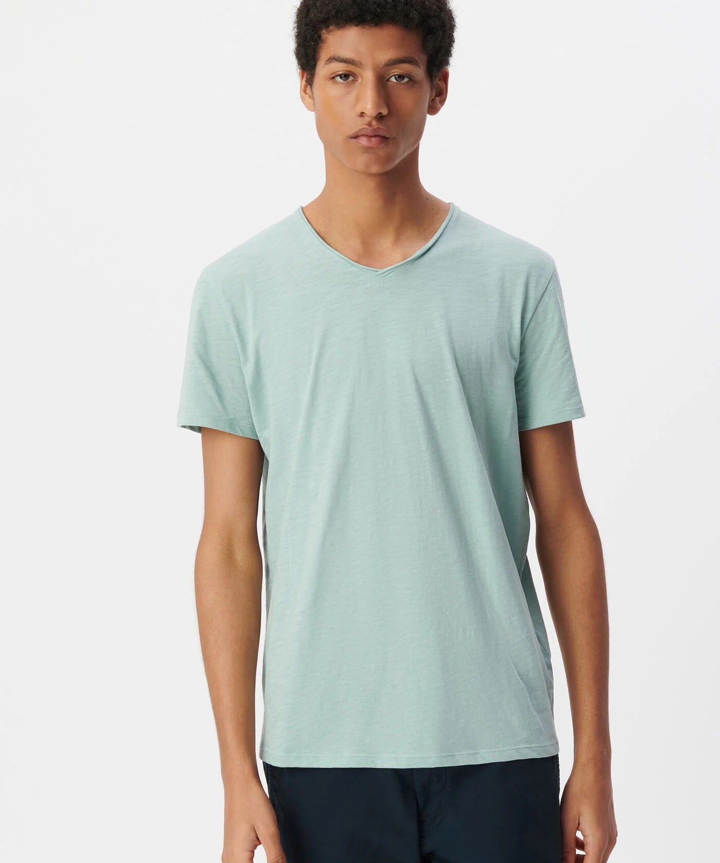 T-shirt l'essentiel coton bio col V - Bleu gris - IKKS Men