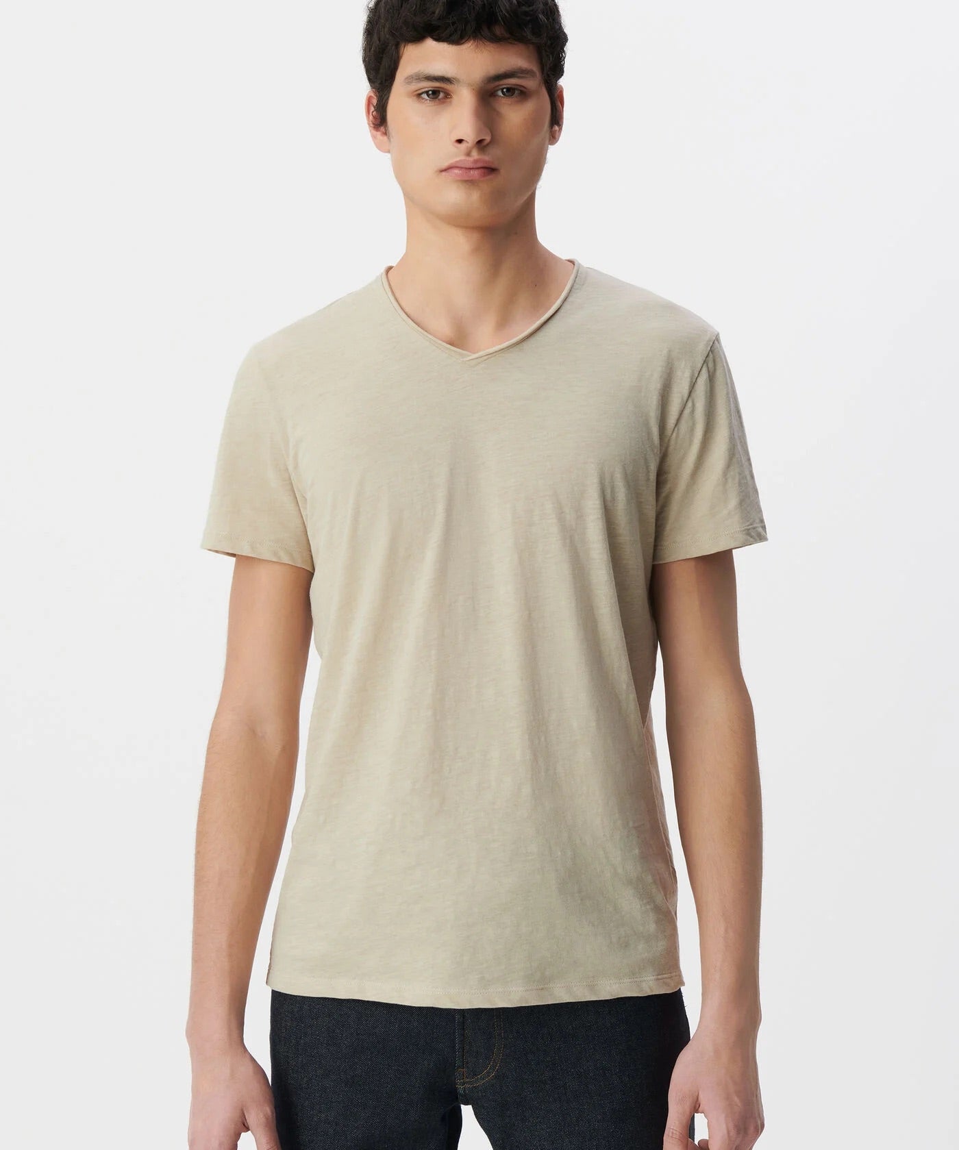 T-shirt l'essentiel coton bio col V - Lin - IKKS Men