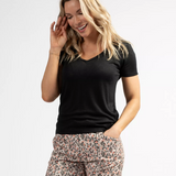 T-shirt col V femme uni Perel - Noir - Sun Valley femme