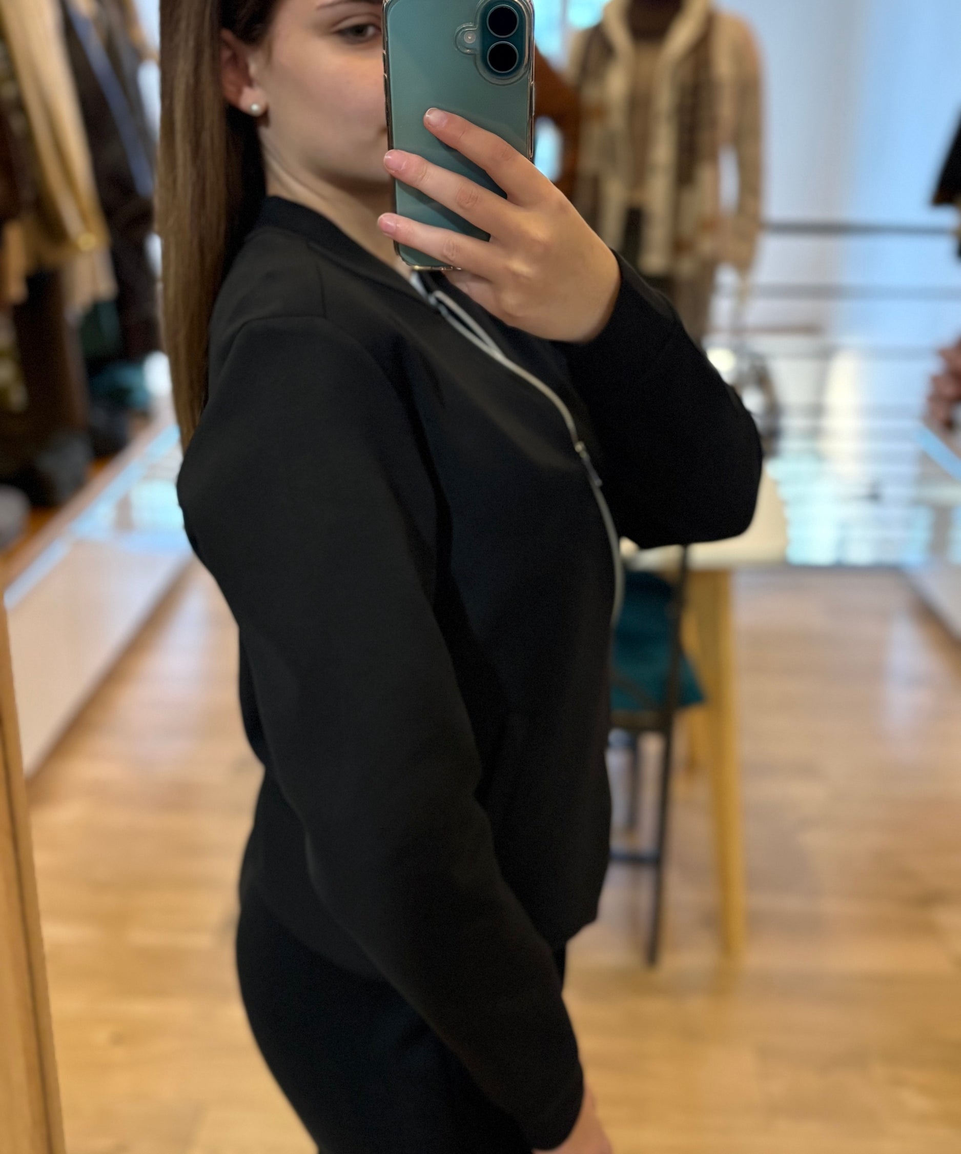 Veste bomber zippé en jersey lourd Ypola - Noire - SUN VALLEY FEMME