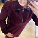 Robe courte col zippée en velours - Bordeaux - I.CODE