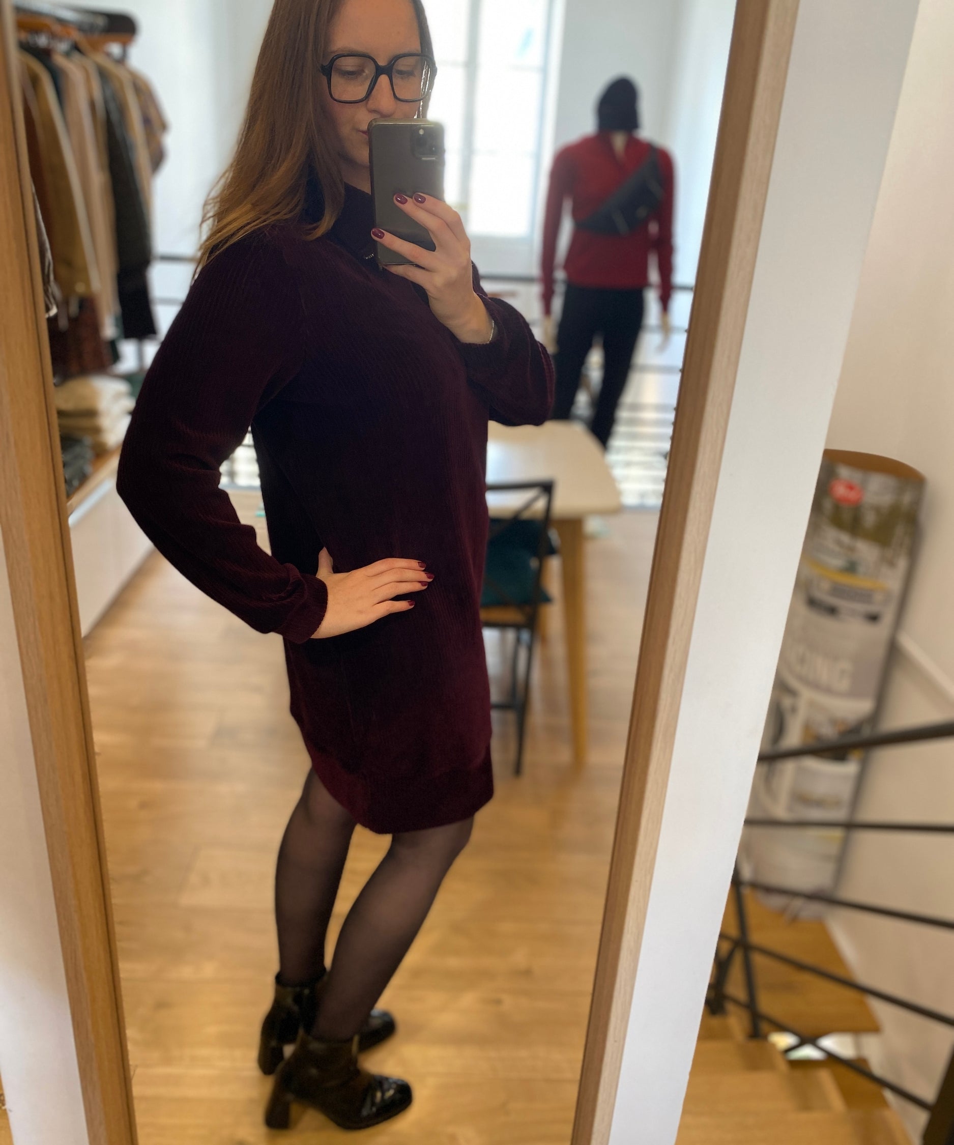 Robe courte col zippée en velours - Bordeaux - I.CODE