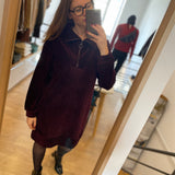 Robe courte col zippée en velours - Bordeaux - I.CODE