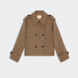 Veste courte carreaux en laine double boutonnage Erin- Camel - SUNCOO