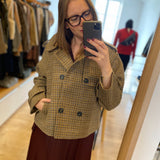 Veste courte carreaux en laine double boutonnage Erin- Camel - SUNCOO
