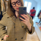 Veste courte carreaux en laine double boutonnage Erin- Camel - SUNCOO