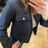 Veste courte droite en laine Denzel - Bleu nuit - SUNCOO