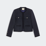 Veste courte droite en laine Denzel - Bleu nuit - SUNCOO