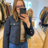 Veste courte droite en laine Denzel - Bleu nuit - SUNCOO