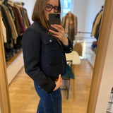 Veste courte droite en laine Denzel - Bleu nuit - SUNCOO