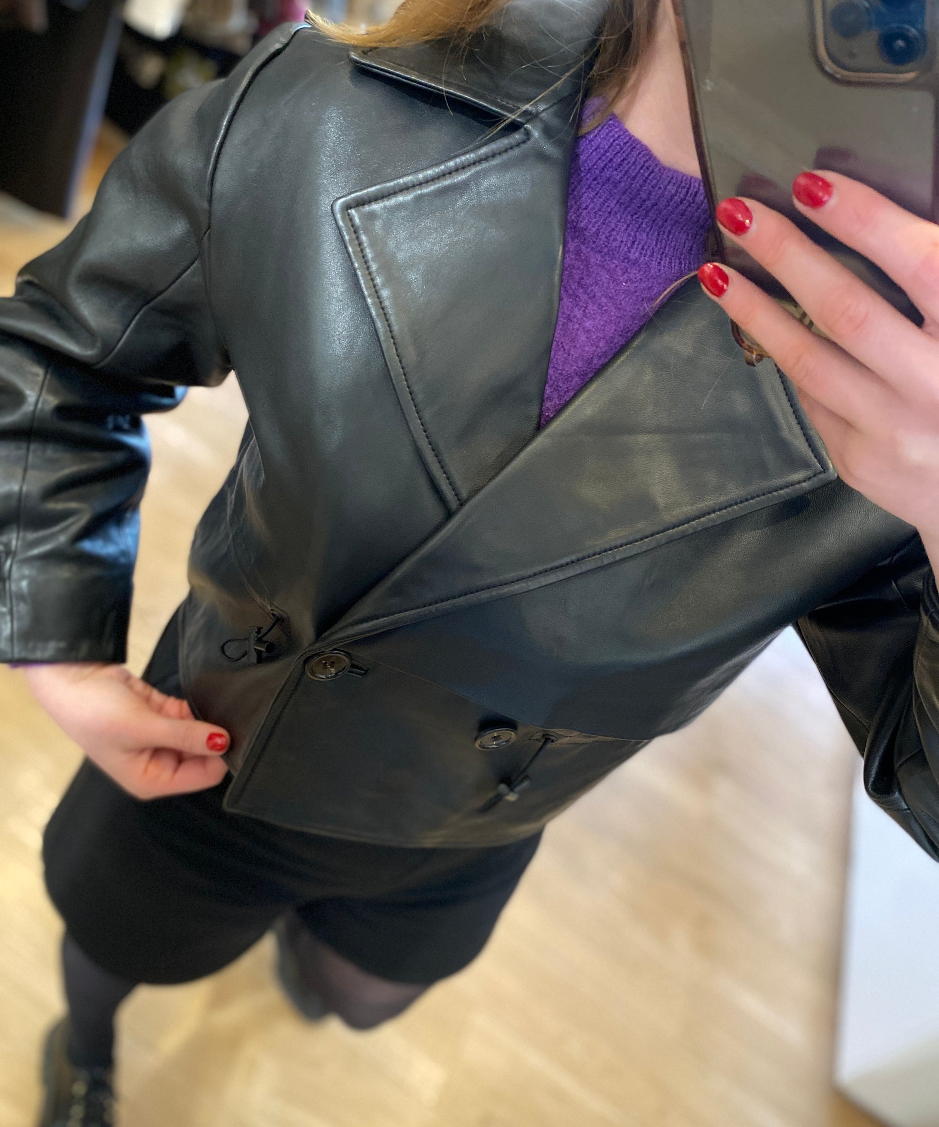 Veste en cuir oversize avec cordon - Noire - IKKS WOMEN