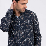 Chemise manches longues imprimée Aelos - Marine - SUN VALLEY HOMME