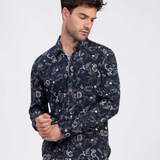 Chemise manches longues imprimée Aelos - Marine - SUN VALLEY HOMME