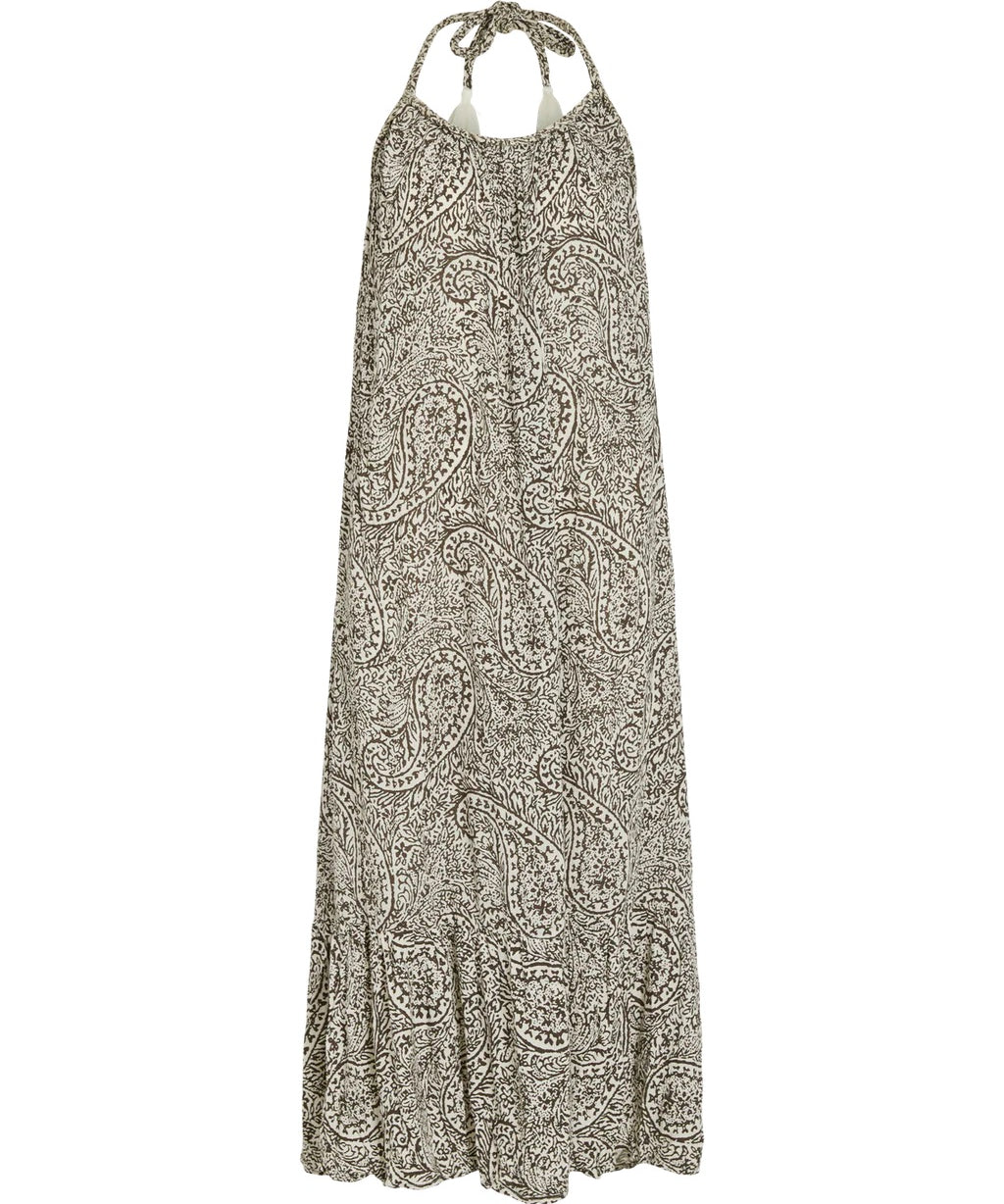Robe longue dos nu imprimée cachemire Vijinke - Birch & Slate black - VILA